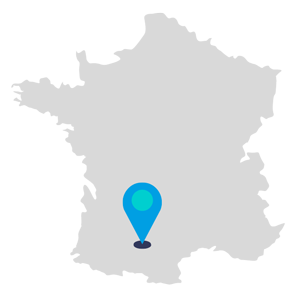 carte de France avec pointeur sur Toulouse et alentours, zone d'intervention de Zingueur du mat'